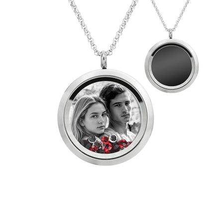 Laser Engraved Personalized Photo & Text Message Floating Locket Crystals Necklace Pendant Handmade Love Note Anniversary Wedding Birthday Gift - style: Red - Photo Engraving