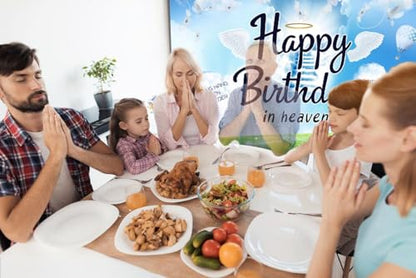 Funeral Remembrance Backdrop Happy Birthday in Heaven Photography Backdrop Meaningful Symbol to The Remembrance of Loved Ones Banner Mourning Photo Background Church Cemetery Photoshoot Props