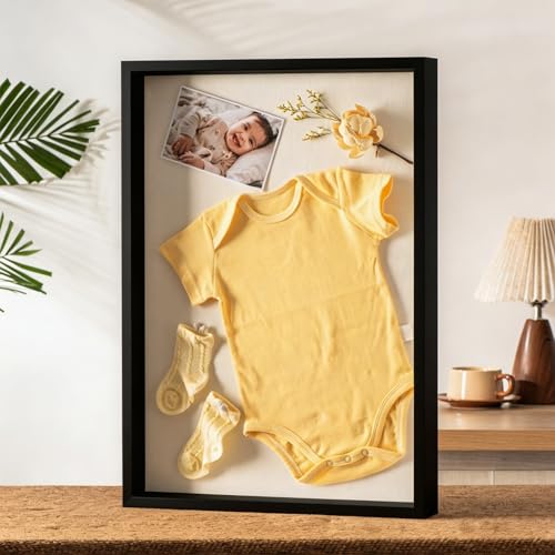 16x20 Large Shadow Box Frame with Thickened Acrylic Panel & Pins | With Push Pins, Deep 1.7" Black Shadow Box Display Case – Display on Tabletop or Wall for Jersey, T-shirt, Keepsake, Wedding - color: Black+high Definition Panel + Shatter-proof Packaging,
