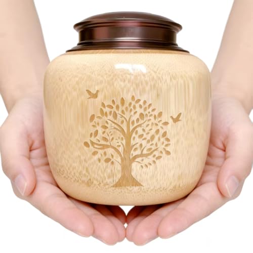 2pcs Cremation Urns for Human Ashes, Urn for Ashes Adult Male with Tree of Life, Bamboo Small Urns for Human Ashes, Memorial Funeral Urn for Men Women Dad Mom,Up to 30 cu in (Small) - size: Small