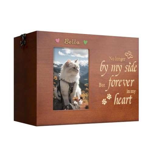 Pet Urns for Cats or Dogs Ashes with Photo Frame, Wooden Memory Box for Keepsakes with Black Flannel as Lining, Cat Memorials Cremation Urns for Ashes(Brown Medium) - color: Brown