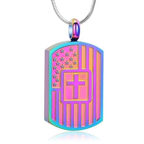 Minicremation Cremation Jewelry Urn Necklace for Ashes for Pet, Paw Print Memorial Ash Jewelry, Keepsake Pendant for Pet's Cat Dog's Ashes with Filling Kit - color: American - Rainbow