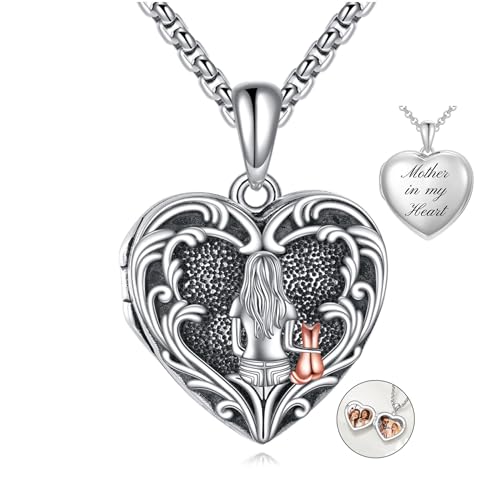 Personalized Heart Locket Necklace 925 Sterling Silver That Holds Pictures Photo Keep Someone Near to You Custom Lockets Necklaces Letters Engraving for His Her - style: Dog locket+photo+text