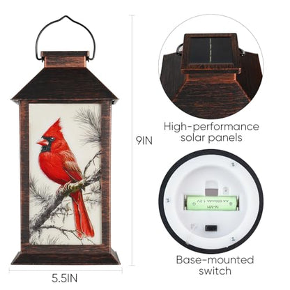 Homemory Solar Hanging Lanterns Outdoor Waterproof Cardinal LED Lights - style: Cardinal