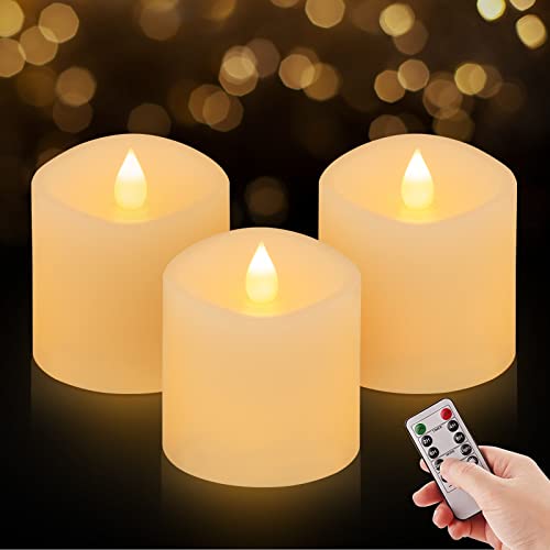 3x3 Flickering Flameless Candles Set of 3, 2AA Battery Life 600 Hours Battery Candles Flickering with Timer,3 inch Flameless Candles with Remote for Indoor/Outdoor, White - color: White, size: 3"x3" - 3 Pack