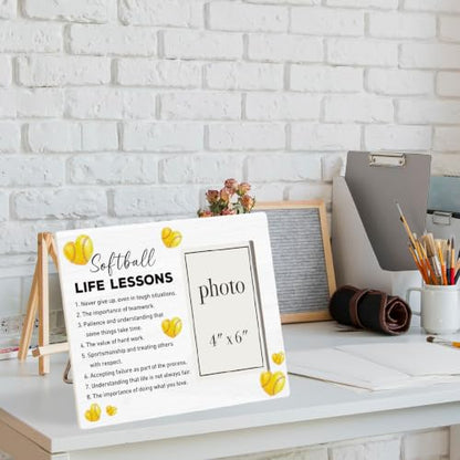 Softball Life Lessons Picture Frame, Softball Gifts for Girls Team Player | Inspirational Softball Wooden Picture Frame for 4 x 6 in Photo, Softball Coach Gifts, End Of Season Gift - color: SOFTBALL