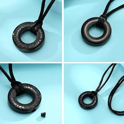 Hearbeingt Cremation Jewelry Urn Necklace for Ashes for Women Men, Circle of Life Eternity Memorial Pendant Ash Jewelry - color: Viking Rune-Black