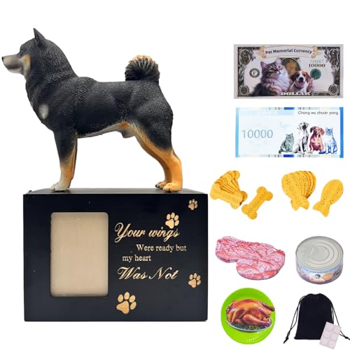Pet Urns for Dogs – Wooden Dog Urns for Ashes with Black Shiba Inu Figurine, Lockable Photo Frame Pet Urn Box, Small Pet Urns for Cats and Dogs Memorial Display - color: Black Shiba Inu 1060, size: Black framed urn