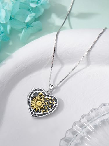 Dorunmo Locket Necklace 925 Sterling Silver Pictures Photo Keep Someone Near to You Custom Lockets Mother's Day Jewelry Personalized Photo Locket Gifts - color: L-Sunflower Butterfly, style: Locket Only