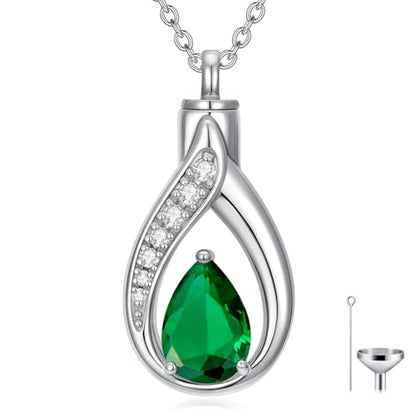 Teardrop Urn Necklace for Ashes Birthstone Keepsake Pendant Cremation Jewelry for Ashes Memorial Jewelry Gifts for Loss of a Loved One for Women - style: May-Emerald