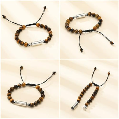 Hearbeingt Cremation Jewelry Urn Bracelet for Ashes Braided Rope Beads - color: Tiger Eye-Silver