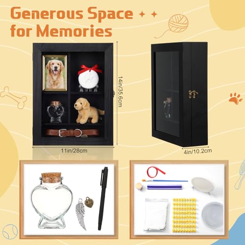 Ripeng Black Pet Memorial Shadow Box with Heart Glass Bottle 14 x 11 in Dog Paw Print Clay Keepsake Display Frame for Lost Pet Memorial Gift Kit for Dogs Lover Owners Loss of Dog Death Sympathy