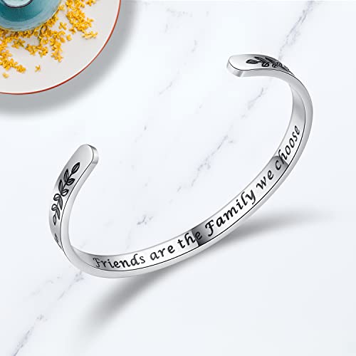 TONY & SANDY Inspirational Bracelets for Women Teen Girls Personalized Gifts for Daughter Granddaughter Mom Sister Friends Stainless Steel Engraved Cuff Birthday Easter Christmas - style: A - Friends Gifts - Friends are the family we choose