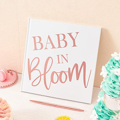 Calculs Polaroid Baby Shower Guest Book Baby in Bloom Signature Bridal Party Picture Book Blank Pages for Instant Film 8.5” Square White Cover Rose Gold Stamping - style: Eclectic