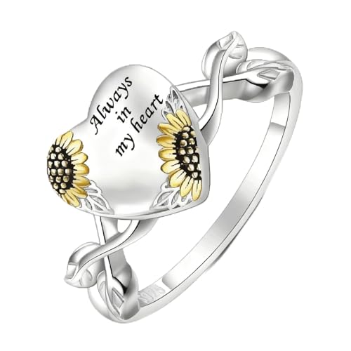 POPLYKE Urn Ring for Ashes Sterling Silver Cremation jewelry Rings For Ashes Of Loved Ones Memorial Keepsake With Filling Tool - style: Sunflower