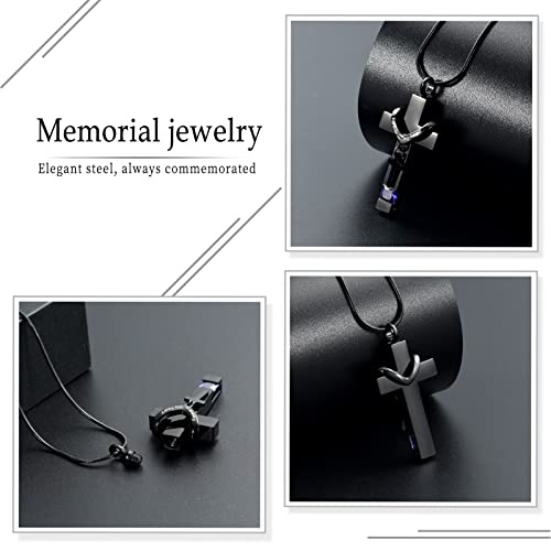 Forever in My Heart Birthstone Personalized Double Cross Urn Pendant Cremation Jewelry for Ashes Cross Ashes Keepsake - color: Purple