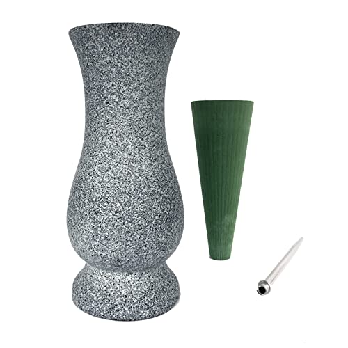 In Ground Headstones for Grave Decorations Memorials for Cemetery Vases for Flowers with Spikes (Floral Foam is Included) - color: C-6 Grey