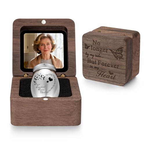 SOITIS Engraving Wooden Gift Box for Ashes, Customzied Small Urns for Human Ashes Keepsake, 1.57 Inches Stainless Steel Mini Urns for Ash, Cremation Urns for Women Men, Funeral Burial Holder - color: Custom-square+bird