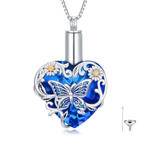 Urn Necklaces for Ashes 925 Sterling Silver Cremation Necklace Ash Pendant Memorial Jewelry Keepsake Gifts for Women - style: 1-Butterfly