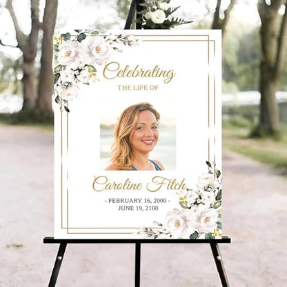 White Roses Funeral Welcome Sign, Celebration of Life Welcome Sign, in Loving Memory Sign, Celebration of Life Funeral Sign, Celebration of Life Sign, Memorial Sign with Photo #uoq223 - color: Version #28