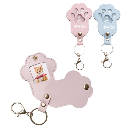 Pet Memorial Keychain Dog Paw Keepsake Photo Holder - color: Blue+pink