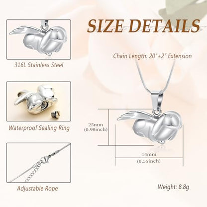 Bunny Rabbit Urn Pendant Necklace - Stainless Steel Cremation Ashes Jewelry for Pets Keepsake Memorial Ashes Locket - color: Silver-A