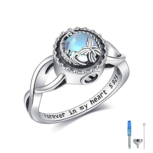 Heart/Abalone/Moonstone Heart Urn Ring for Women 925 Sterling Silver Cremation Jewelry for Ashes Cremation Ring Holds Loved Ones Ashes… - style: Butterfly Moonstone