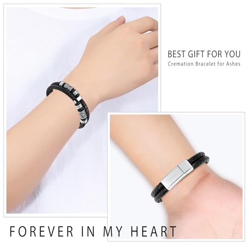 Hearbeingt Memorial Urn Bracelet for Ashes Leather Cremation Jewelry - color: Silver 22cm