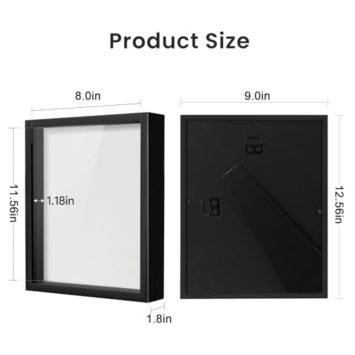 Black Shadow Box Frame, 1.2 Inch Deep MDF Wood Shadow Box with Acrylic (Not Glass), Wall Mount & Tabletop Display Case for Photos Dried Flowers Medals Memorial Keepsakes Crafts (Black, A4) - size: A4