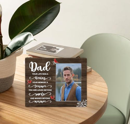 Dad Memorial Wooden Picture Frame, In Loving Memory Remembrance Photo Frame Gifts for Daddy, Bereavement Sympathy Wooden Frame for Loss of Father, 4x6 inch Photo - style: Dad Memorial