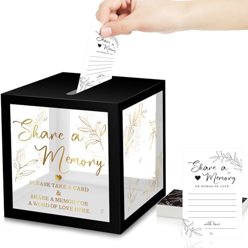 Pajean 50 Pcs Greenery Share a Memory Card, Celebration of Life Cards Box - color: Black Gold