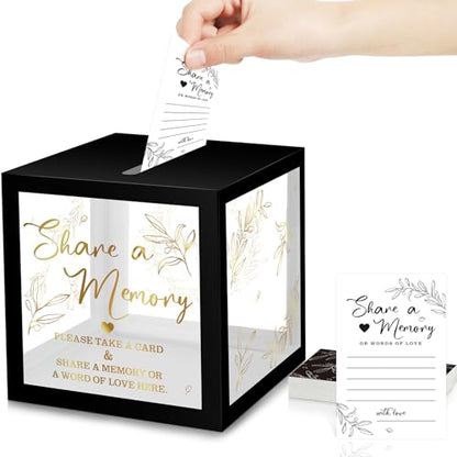 Pajean 50 Pcs Greenery Share a Memory Card, Celebration of Life Cards Box - color: Black Gold