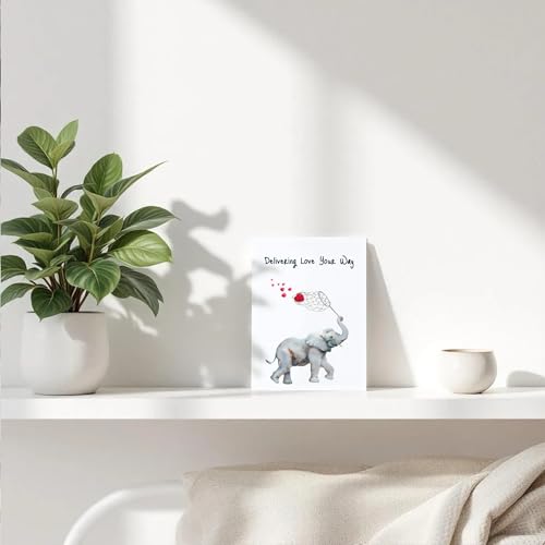Watercolor Elephant "Thinking of You" Card – "Delivering Love Your Way" – Heartfelt Encouragement & Support Card for Friends, Family – 5x7 Premium Textured Art Stationery – Blank Inside