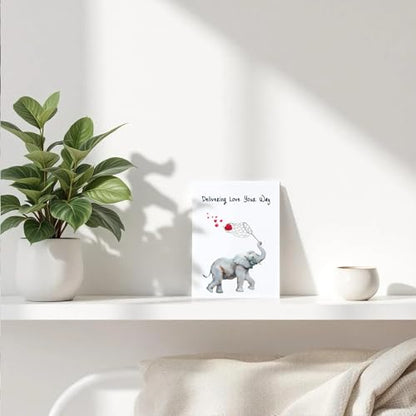 Watercolor Elephant "Thinking of You" Card – "Delivering Love Your Way" – Heartfelt Encouragement & Support Card for Friends, Family – 5x7 Premium Textured Art Stationery – Blank Inside