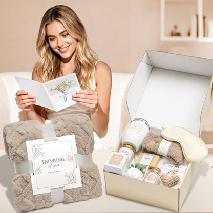 Get Well Gifts for Women Self Care Gifts Basket - Relaxing Spa Care Package After Surgery Mothers Day gifts - Feel Better Sympathy Mothersday Birthday Gift for Her Mom Sister Friend Wife (Khaki) - color: Khaki