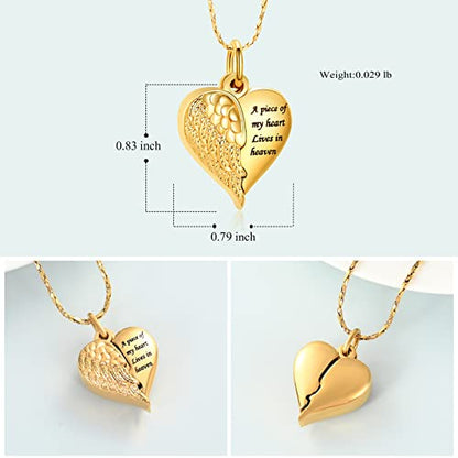 Imrsanl Heart Cremation Urn Necklace Pendant for Human Ashes - A Piece of My Heart Lives in Heaven Memorial Keepsakes Cremation Jewelry - color: Locket-Gold