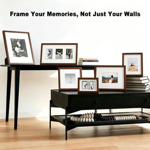RPJC 8x10 Solid Wood Picture Frame Real Glass Cover Brown - color: Brown, size: 8x10 mat 5x7