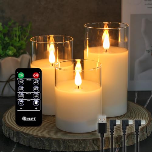 Glass Rechargeable LED Flickering Flameless Candles with Remote and Timer - color: White Glass -Droplet