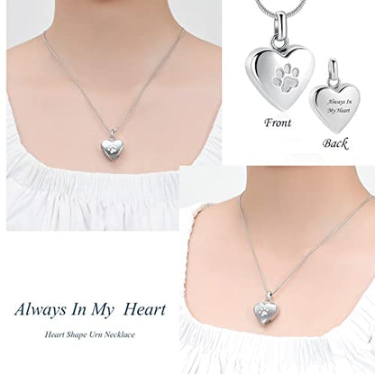 zeqingjw Pet Cremation Jewelry for Ashes Pendant Paw Print Pet Heart Urn Necklace Memorial Keepsake Jewelry for Pet/Dog's/Cat's Ashes - color: Heart-Silver-Always In My Heart