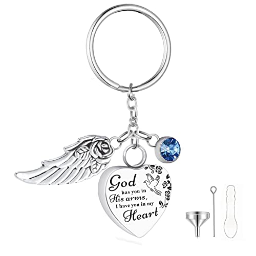 Heart Urn Necklace for Ashes Cremation Jewelry Urn Keychain for Ashes with Birthstone Cremation Keychain - color: March