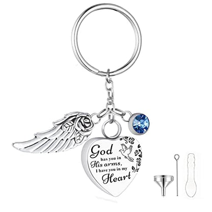 Heart Urn Necklace for Ashes Cremation Jewelry Urn Keychain for Ashes with Birthstone Cremation Keychain - color: March