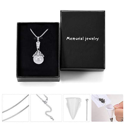 Memorial Jewelry Pearl Urn Necklace - Cremation Ashes Holder Keepsake for Women - color: Glass