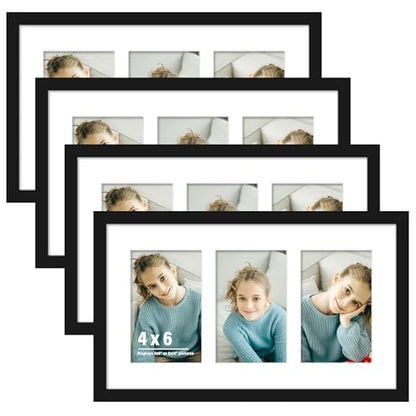 DUENPY 4 Pack 8x14 Collage Frame For 3 4x6 Photos Black - color: Black, size: 8x14（4x6 opening）-4 Pack