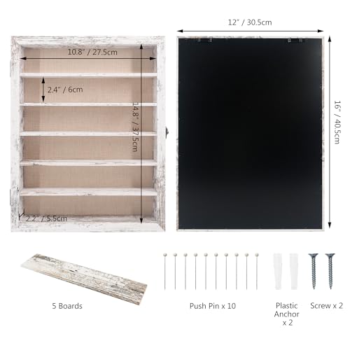 Shadow Box with Shelves, White 12x16 Wooden Display Cases with Shelves for Miniatures Keepsake Collectibles, Coins Military Medals Pins Wedding Flowers - color: White, size: 12*16