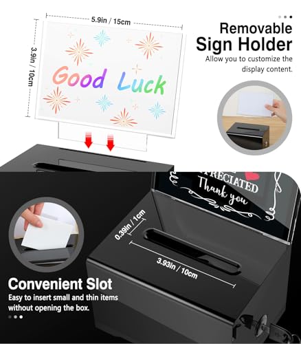 MoKo Black Acrylic Donation Box with Lock and Sign Holder