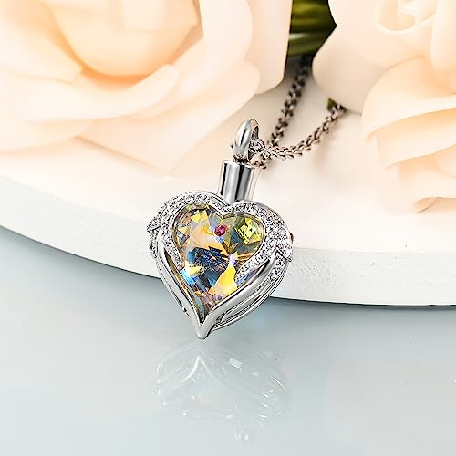 shajwo Angel Wing Heart Urn Necklace for Ashes - color: Silver-Aurora