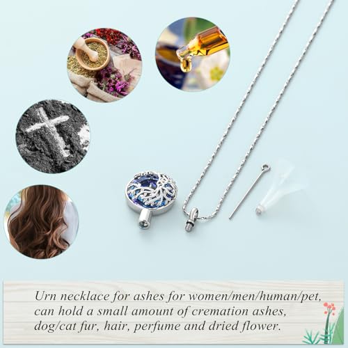 Imrsanl Tree of Life Urn Necklace for Ashes Paw Print Circle of Life Cremation Jewelry Keepsake Pendant Memorial Pet Ashes Holder for Women Men - color: Silver-Blue