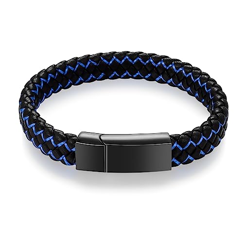 abooxiu Cremation Bracelet for Ashes Leather Urn Bracelet Cremation Jewelry Ash Bracelets Memorial Bangle Ashes Keepsake for Women Men - style: Blue