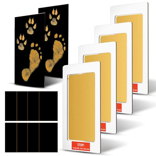 Outus 14 Pcs Paw Print Kit for Dogs No Mess Ink Pad Pet Memorial Newborn Footprint Impression Kit for Pets 4 Inkless Pads with 10 Blank Cards (6 x 4.25 Inch, Gold) - color: Gold, size: 6 x 4.25 Inch
