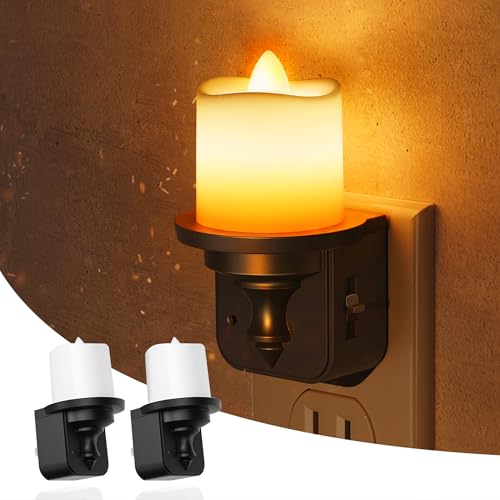 L LOHAS LED Candle Night Light, Amber Night Lights Plug into Wall - color: Black-Amber